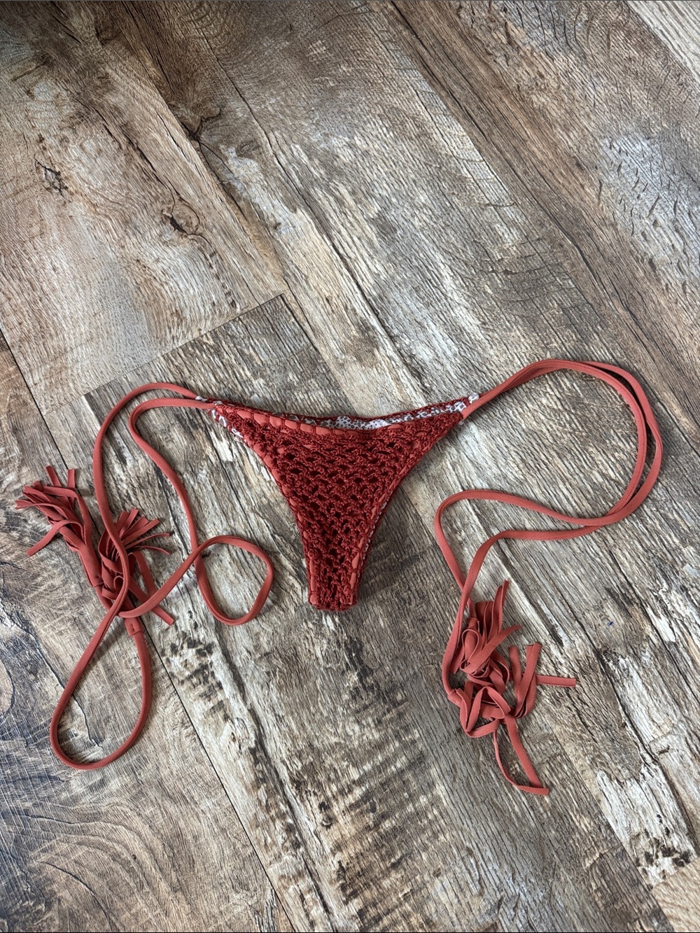 acacia swimwear Rust Crochet Tie-Side Bikini Bottom